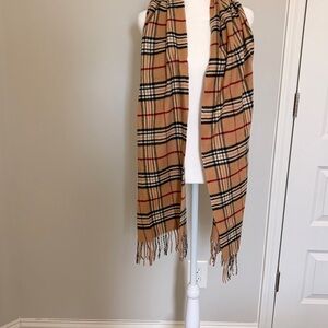 V. FRAAS Tan and Black Plaid Scarf